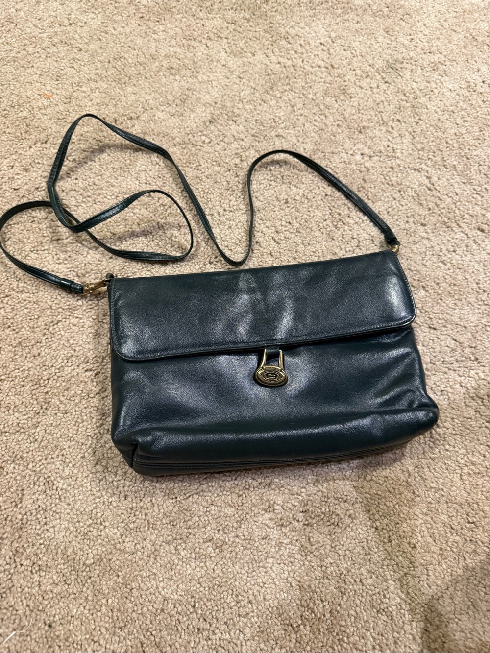 Vintage Etienne Aigner Black Leather Flap Shoulder Bag Convertible Clutch